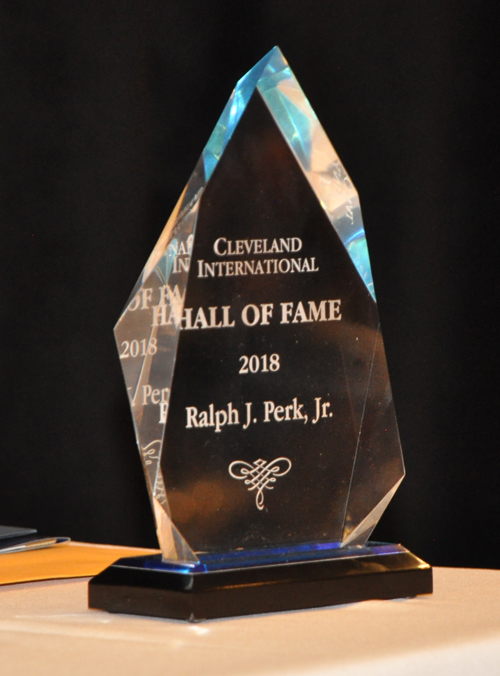 Judge Ralph Perk Jr. award at his induction into the Cleveland International Hall of Fame