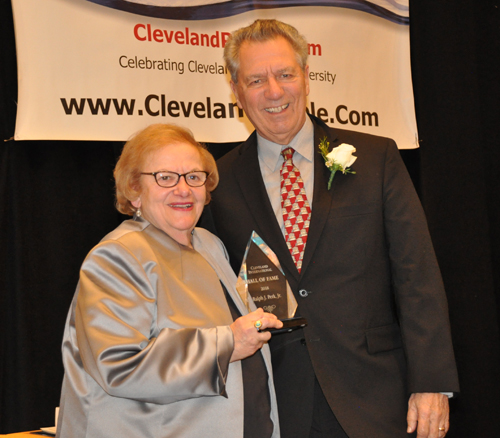 Congresswoman Mary Rose Oakar inducts Judge Ralph Perk Jr. into the Cleveland International Hall of Fame