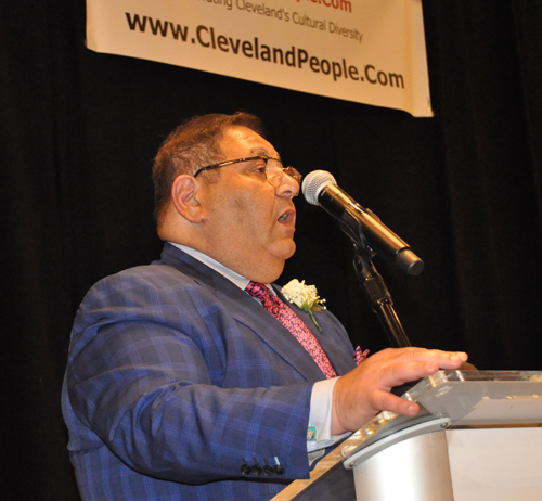 Akram Boutros MD, the President and CEO of MetroHealth, the public health system in Cleveland, giving his induction speech at the Cleveland International Hall of Fame