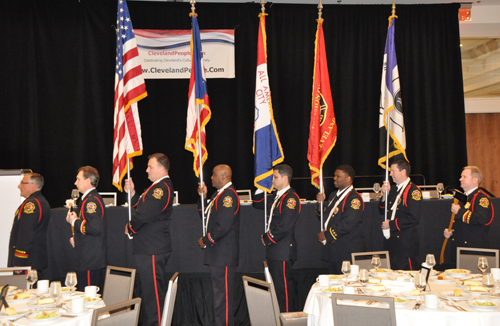The Cleveland Firefighters Honor Guard posted the colors at the Cleveland International Hall of Fame induction ceremony