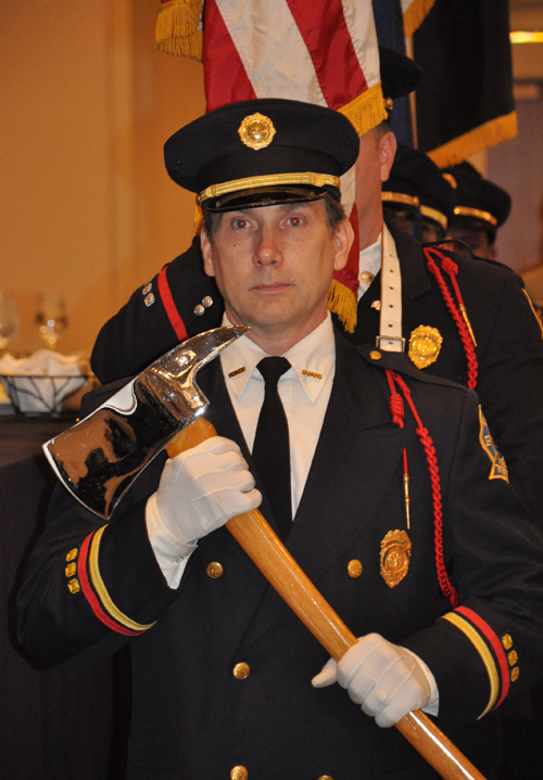 The Cleveland Firefighters Honor Guard posted the colors
 at the Cleveland International Hall of Fame induction ceremony