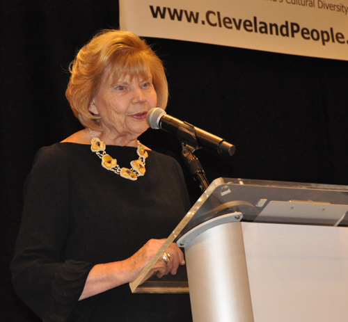 Ingrida Bublys gives her induction speech at the Cleveland International Hall of Fame