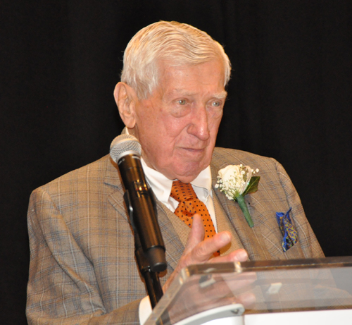 Richard Fleischman gives his induction speech at the Cleveland International Hall of Fame