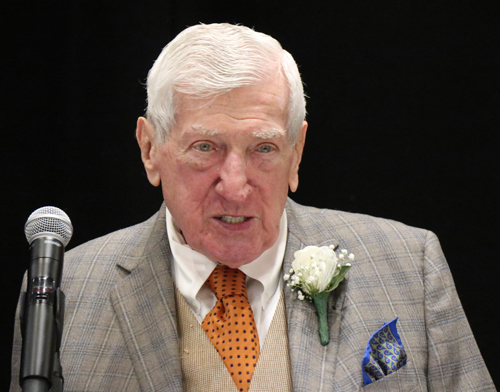 Richard Fleischman gives his induction speech at the Cleveland International Hall of Fame